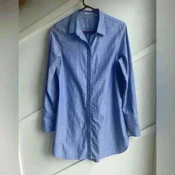 Aritzia Babaton Blue White stripes Carleton Poplin Shirt Dress Tunic size M - Picture 6 of 13